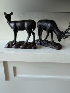 Vintage Pot Metal Deer Figurines Buck & Doe Pair MidCentury Cabin Wildlife Decor